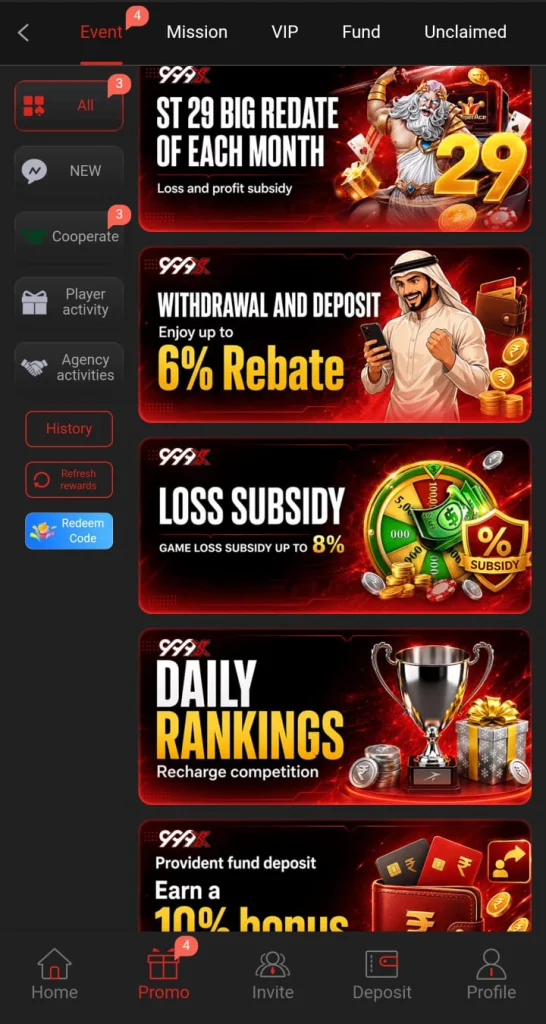 999sx withdraw and deposit rewards